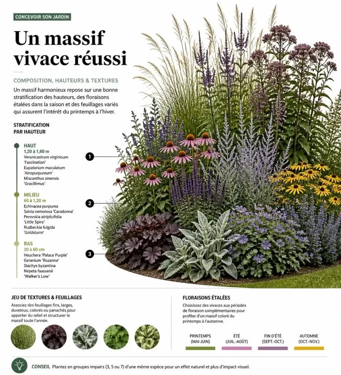 Composition de massif de plantes vivaces harmonieux