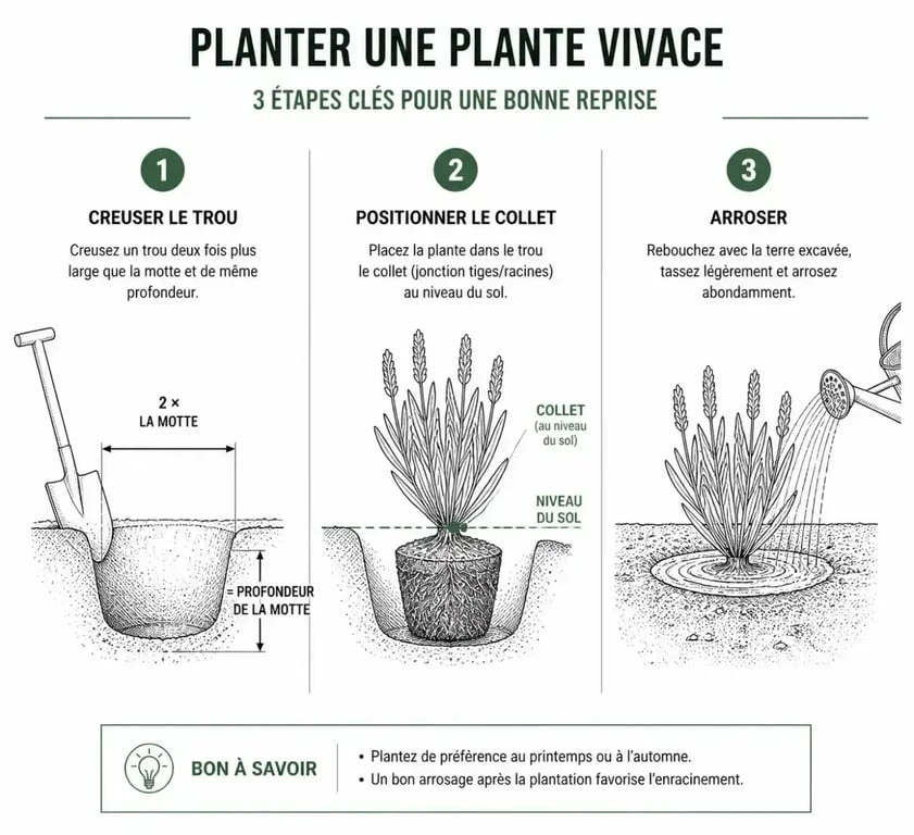 Étapes de plantation des plantes vivaces