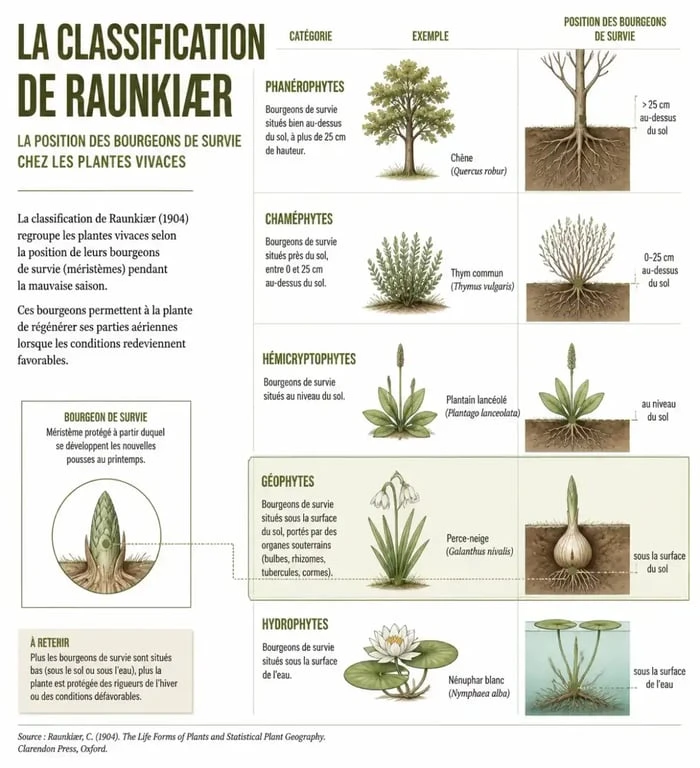 Schéma de la classification de Raunkiær pour les plantes vivaces