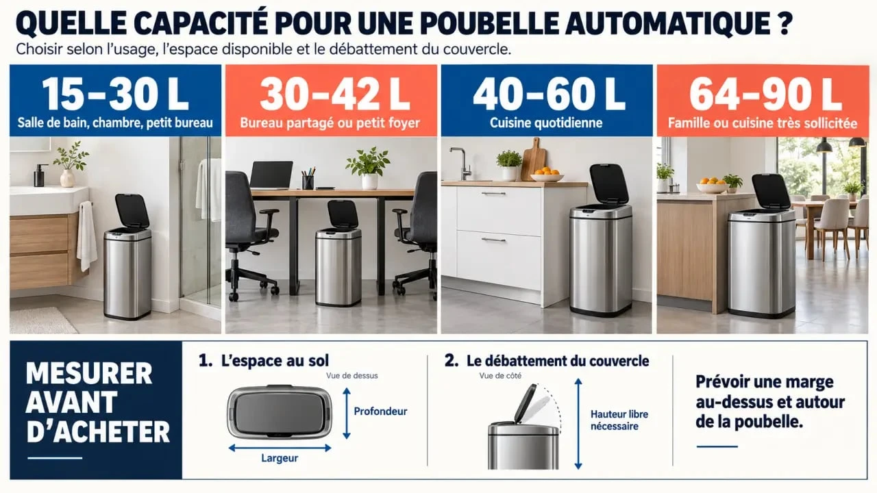 Poubelle à ouverture automatique : volumes recommandés selon la pièce et l’usage