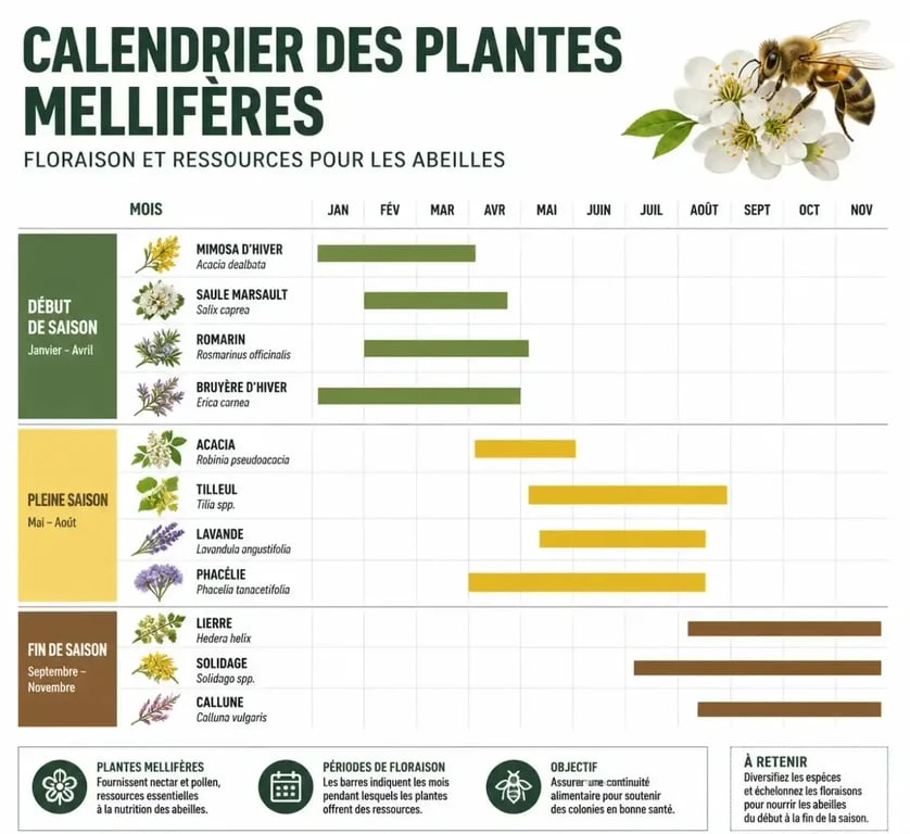 Calendrier de floraison des plantes mellifères pour assurer une ressource continue aux abeilles