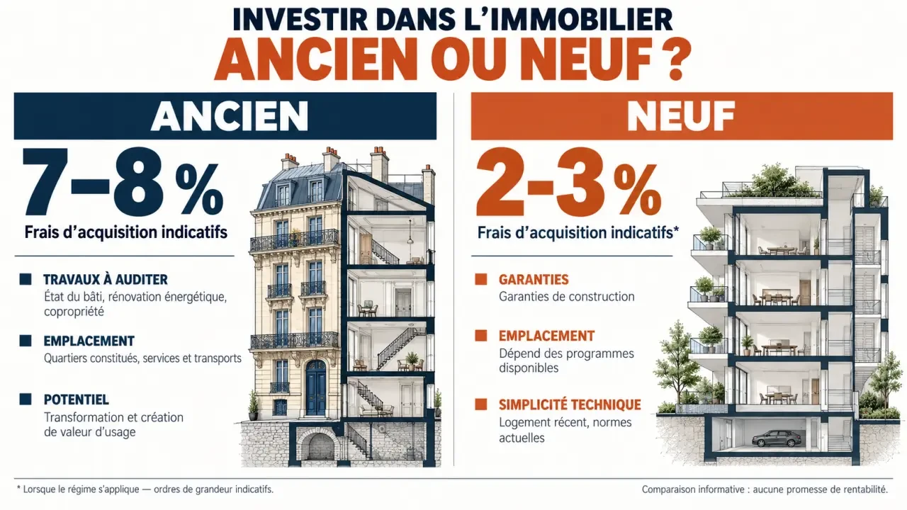 Infographie comparative de l’investissement immobilier ancien et du neuf