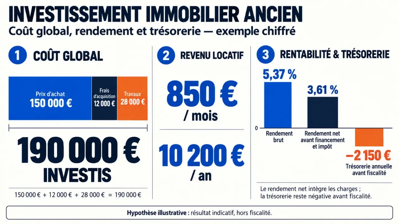 Exemple chiffré de rentabilité d’un investissement immobilier ancien