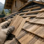 Toit en tavaillon : pose ventilée, tavaillons de bois